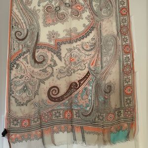Women’s Etro silk chiffon oblong scarf with gray edge. Very good condition.